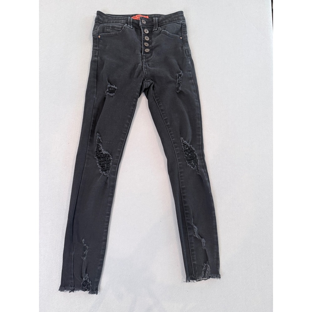 Wax Jean Butt I Love You Black Distressed Skinny Jeans Button Fly 1/25 - Picture 1 of 6